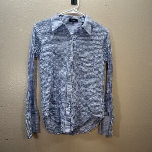 THEORY Slim Collar Button Down Womens Blue Long Sleeve Striped Lightweight Sz S